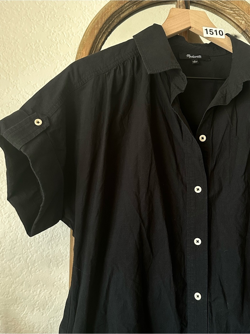 Madewell Black Short Sleeve Button Front Popover Tunic Shirt Size Small - Picture 2 of 8